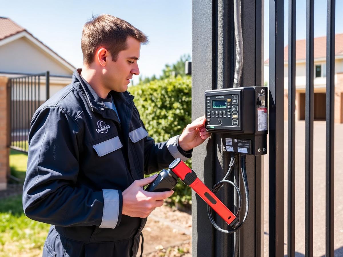 Technician installing a gate motor controller